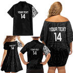 New Zealand Silver Fern Rugby Custom Family Matching Off Shoulder Short Dress and Hawaiian Shirt Maori Koru Go Black Fern - Aussie Hoodie