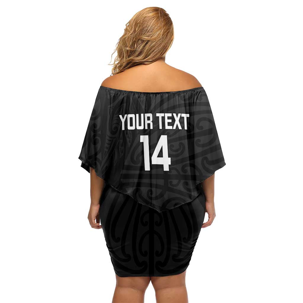 New Zealand Silver Fern Rugby Custom Family Matching Off Shoulder Short Dress and Hawaiian Shirt Maori Koru Go Black Fern - Aussie Hoodie
