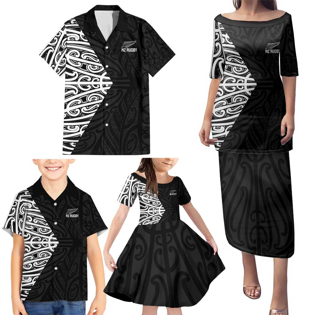 New Zealand Silver Fern Rugby Custom Family Matching Puletasi and Hawaiian Shirt Maori Koru Go Black Fern - Aussie Hoodie