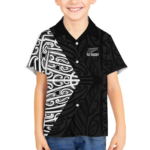 New Zealand Silver Fern Rugby Custom Family Matching Puletasi and Hawaiian Shirt Maori Koru Go Black Fern - Aussie Hoodie