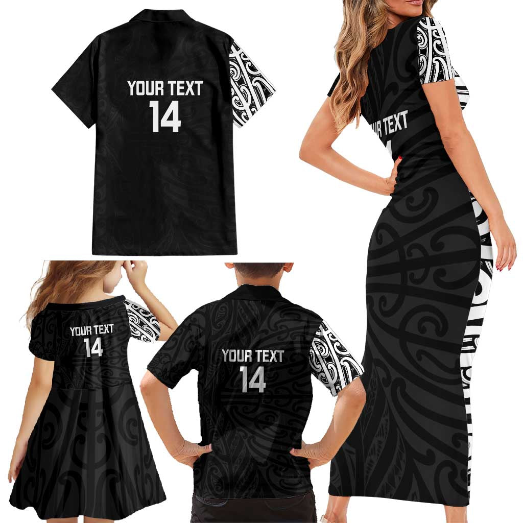 New Zealand Silver Fern Rugby Custom Family Matching Short Sleeve Bodycon Dress and Hawaiian Shirt Maori Koru Go Black Fern - Aussie Hoodie