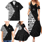 New Zealand Silver Fern Rugby Custom Family Matching Summer Maxi Dress and Hawaiian Shirt Maori Koru Go Black Fern - Aussie Hoodie