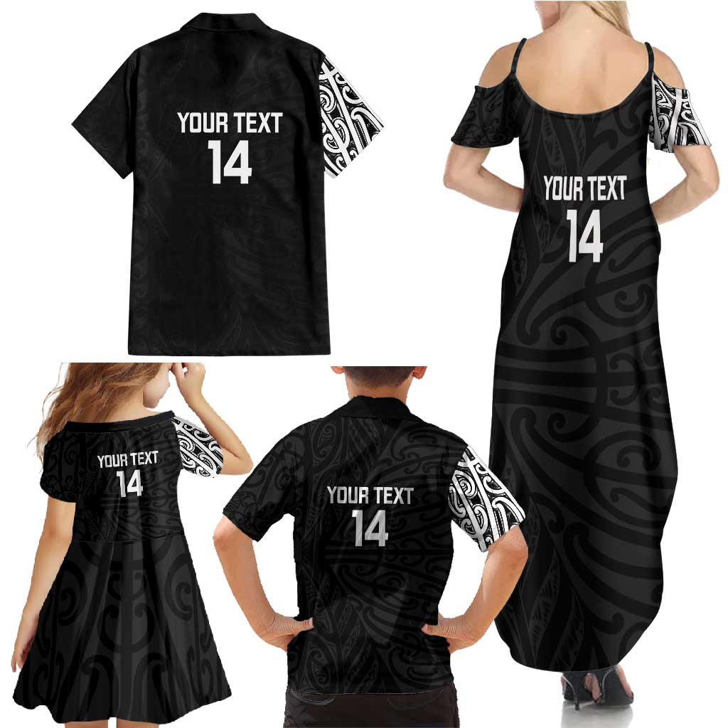 New Zealand Silver Fern Rugby Custom Family Matching Summer Maxi Dress and Hawaiian Shirt Maori Koru Go Black Fern - Aussie Hoodie