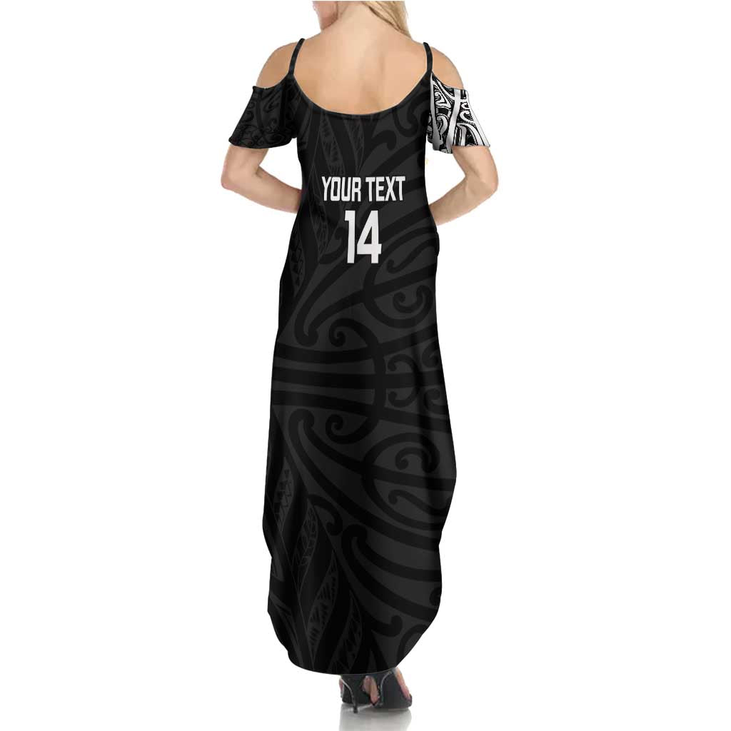 New Zealand Silver Fern Rugby Custom Family Matching Summer Maxi Dress and Hawaiian Shirt Maori Koru Go Black Fern - Aussie Hoodie
