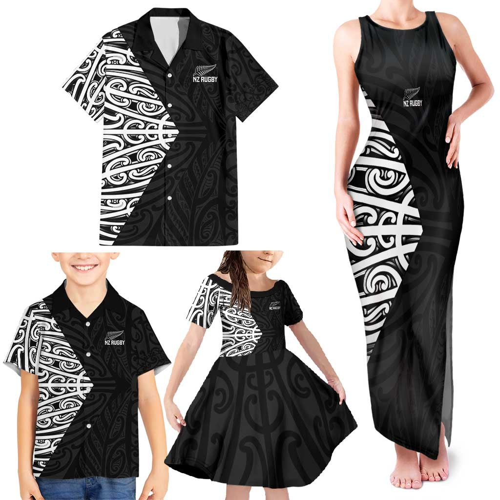 New Zealand Silver Fern Rugby Custom Family Matching Tank Maxi Dress and Hawaiian Shirt Maori Koru Go Black Fern - Aussie Hoodie