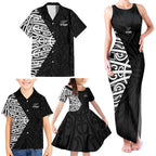 New Zealand Silver Fern Rugby Custom Family Matching Tank Maxi Dress and Hawaiian Shirt Maori Koru Go Black Fern - Aussie Hoodie