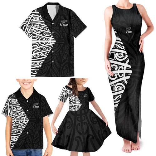 New Zealand Silver Fern Rugby Custom Family Matching Tank Maxi Dress and Hawaiian Shirt Maori Koru Go Black Fern - Aussie Hoodie