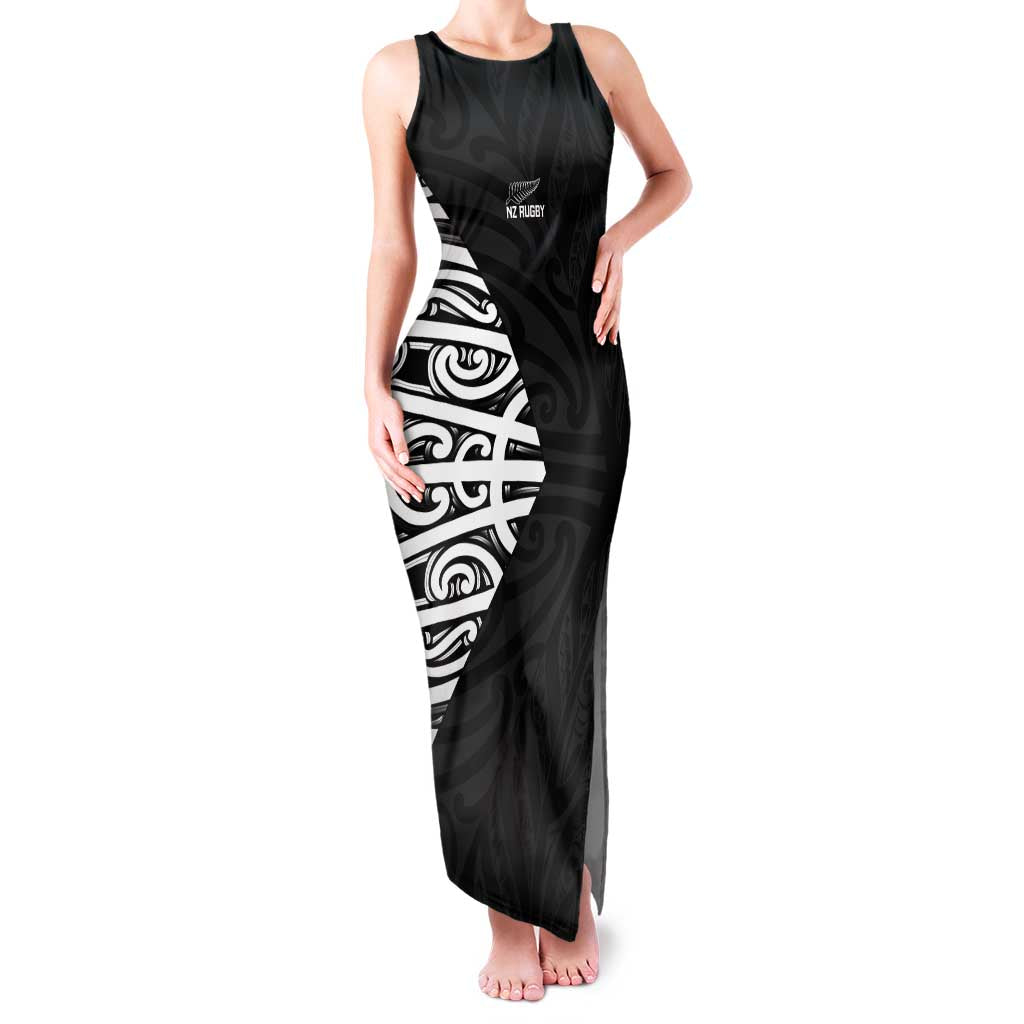 New Zealand Silver Fern Rugby Custom Family Matching Tank Maxi Dress and Hawaiian Shirt Maori Koru Go Black Fern - Aussie Hoodie