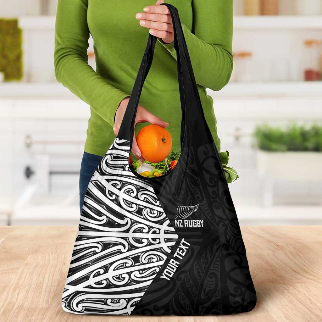 New Zealand Silver Fern Rugby Custom Grocery Bag Maori Koru Go Black Fern - Aussie Hoodie
