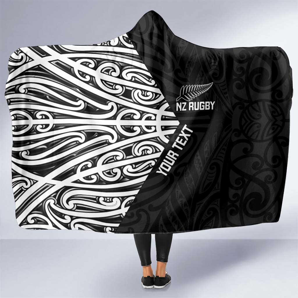 New Zealand Silver Fern Rugby Custom Hooded Blanket Maori Koru Go Black Fern - Aussie Hoodie