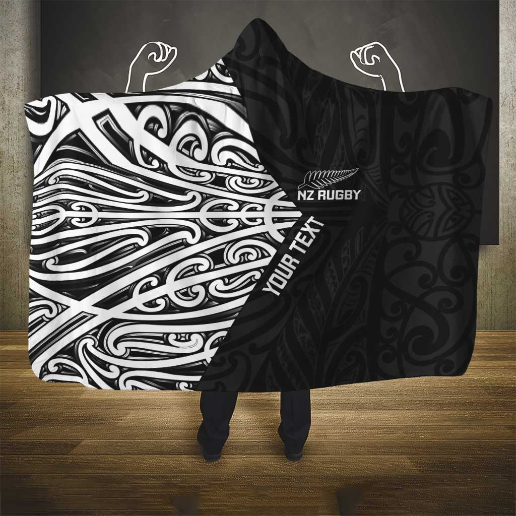 New Zealand Silver Fern Rugby Custom Hooded Blanket Maori Koru Go Black Fern - Aussie Hoodie