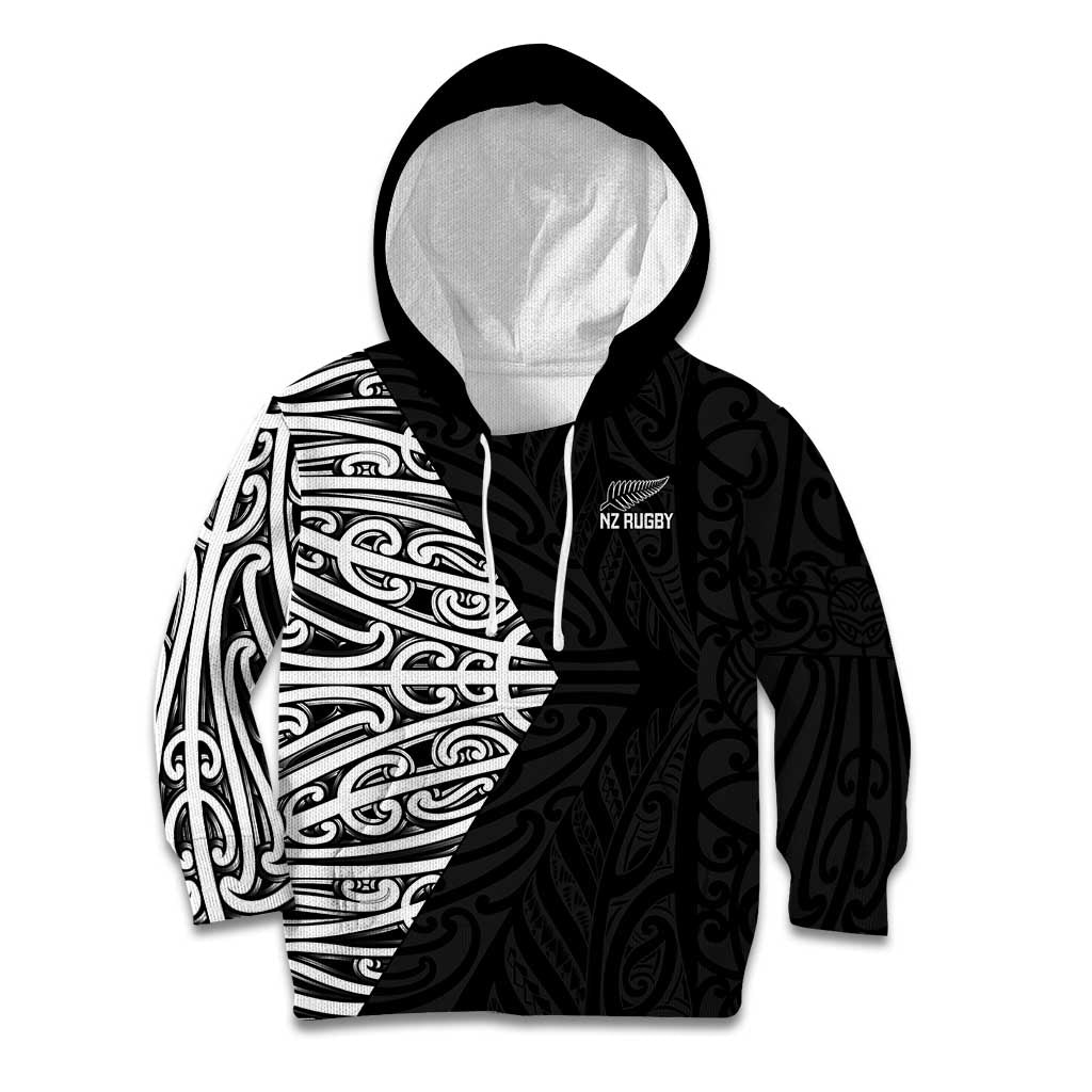 New Zealand Silver Fern Rugby Custom Kid Hoodie Maori Koru Go Black Fern - Aussie Hoodie