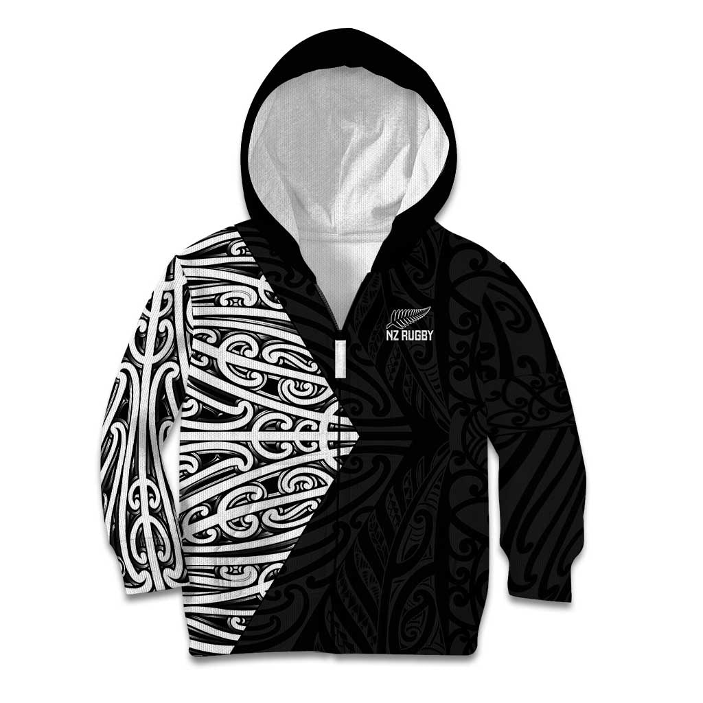 New Zealand Silver Fern Rugby Custom Kid Hoodie Maori Koru Go Black Fern - Aussie Hoodie