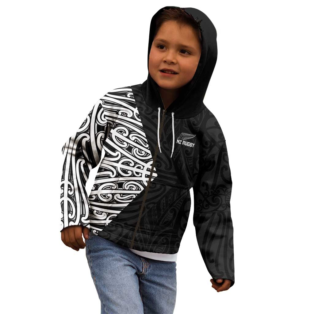 New Zealand Silver Fern Rugby Custom Kid Hoodie Maori Koru Go Black Fern - Aussie Hoodie