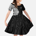 New Zealand Silver Fern Rugby Custom Kid Short Sleeve Dress Maori Koru Go Black Fern - Aussie Hoodie