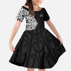 New Zealand Silver Fern Rugby Custom Kid Short Sleeve Dress Maori Koru Go Black Fern - Aussie Hoodie
