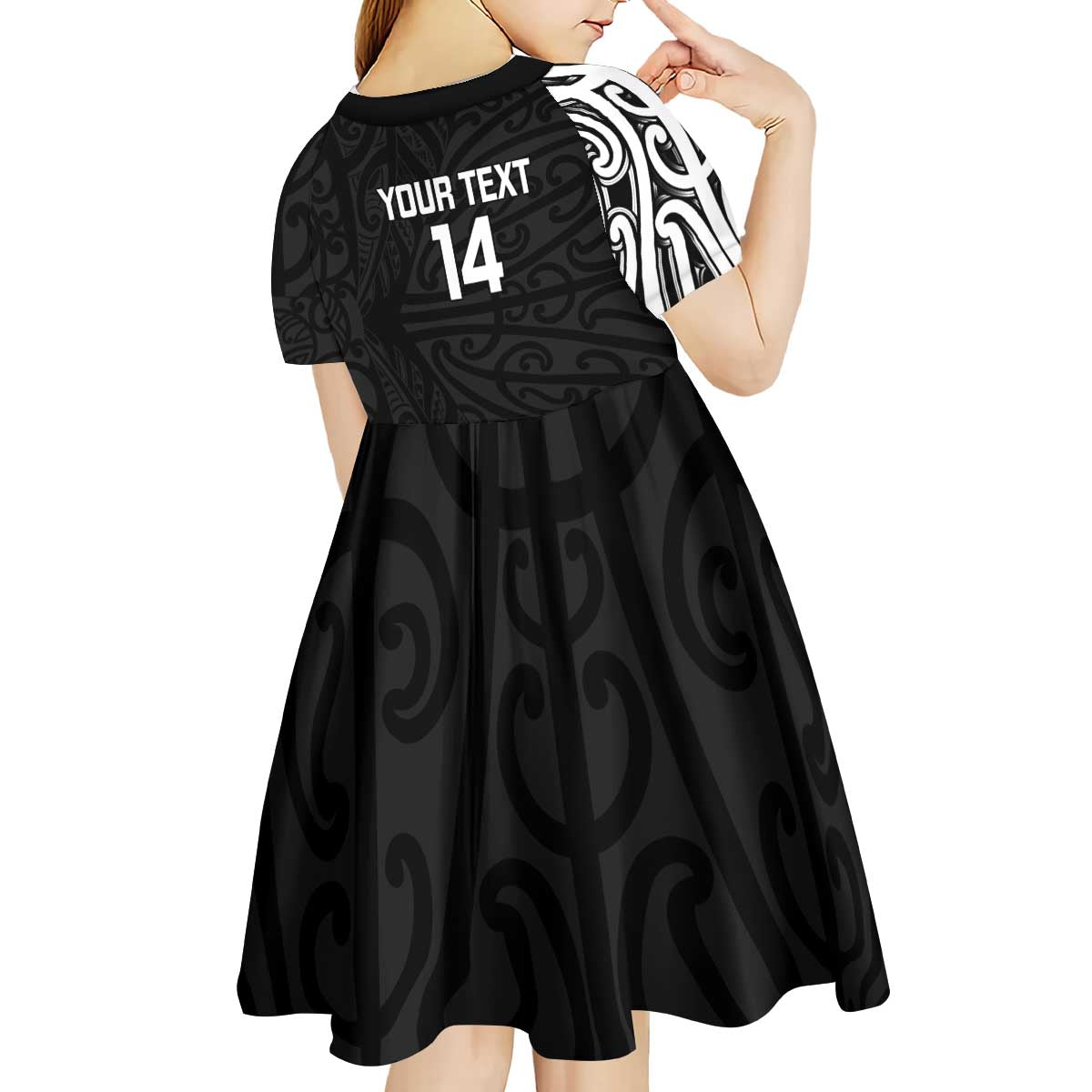 New Zealand Silver Fern Rugby Custom Kid Short Sleeve Dress Maori Koru Go Black Fern - Aussie Hoodie