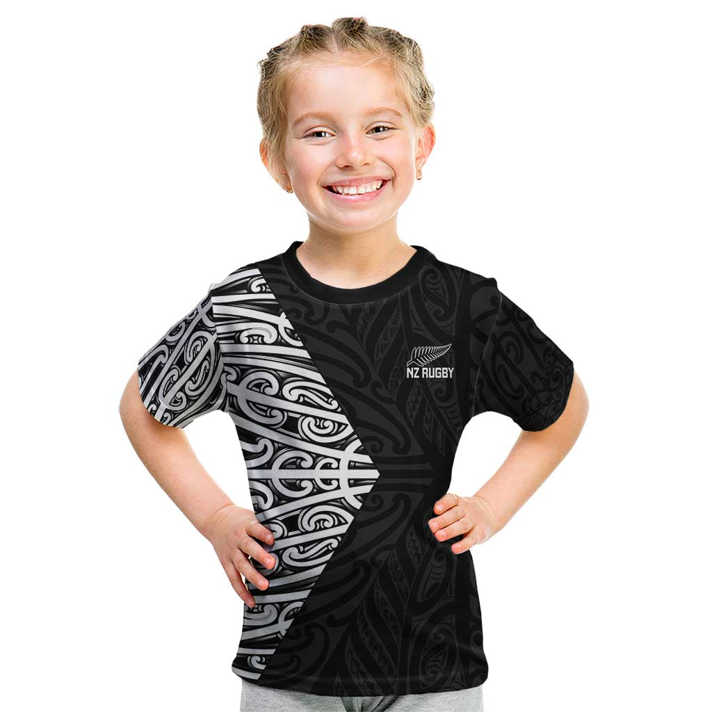 New Zealand Silver Fern Rugby Custom Kid T Shirt Maori Koru Go Black Fern - Aussie Hoodie
