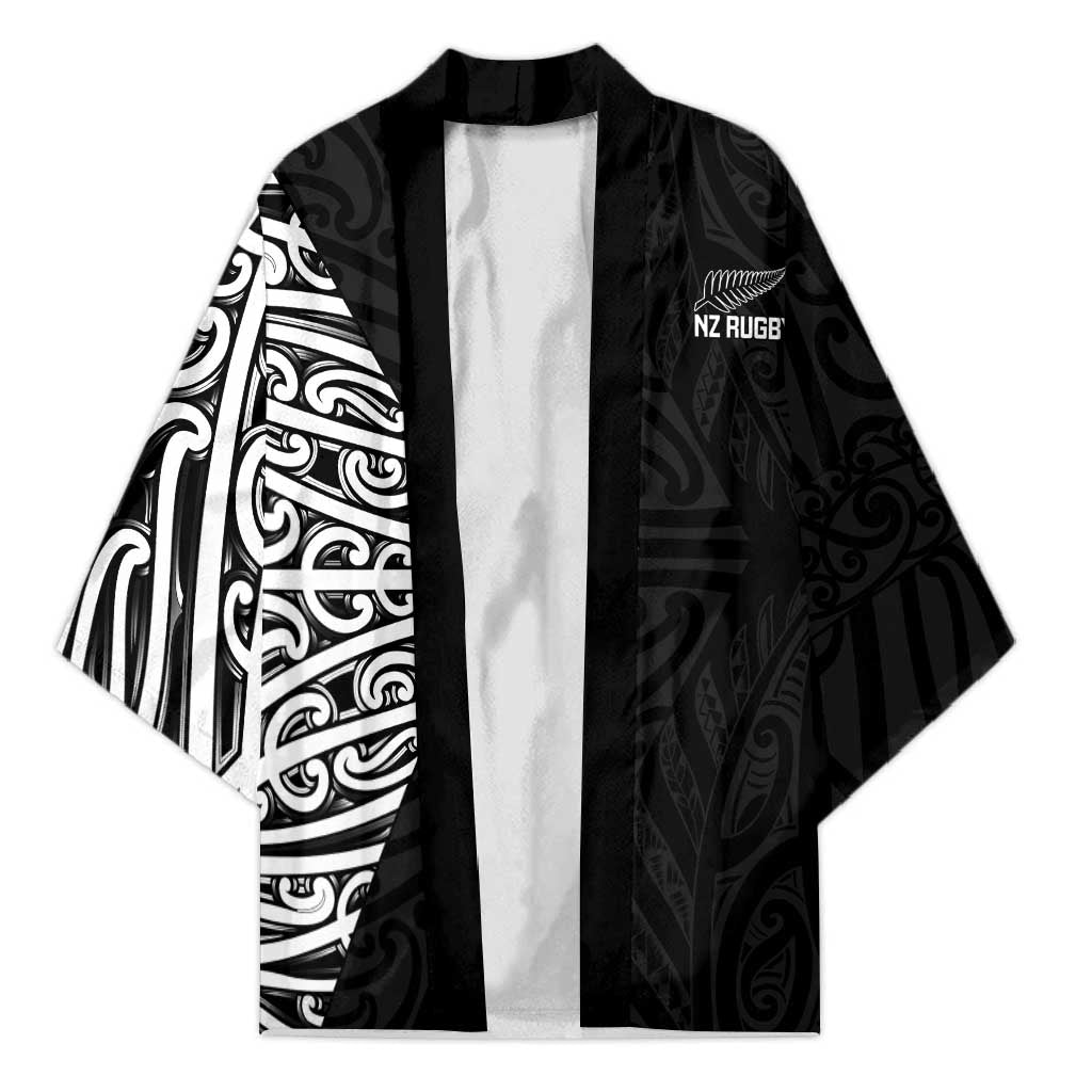 New Zealand Silver Fern Rugby Custom Kimono Maori Koru Go Black Fern - Aussie Hoodie
