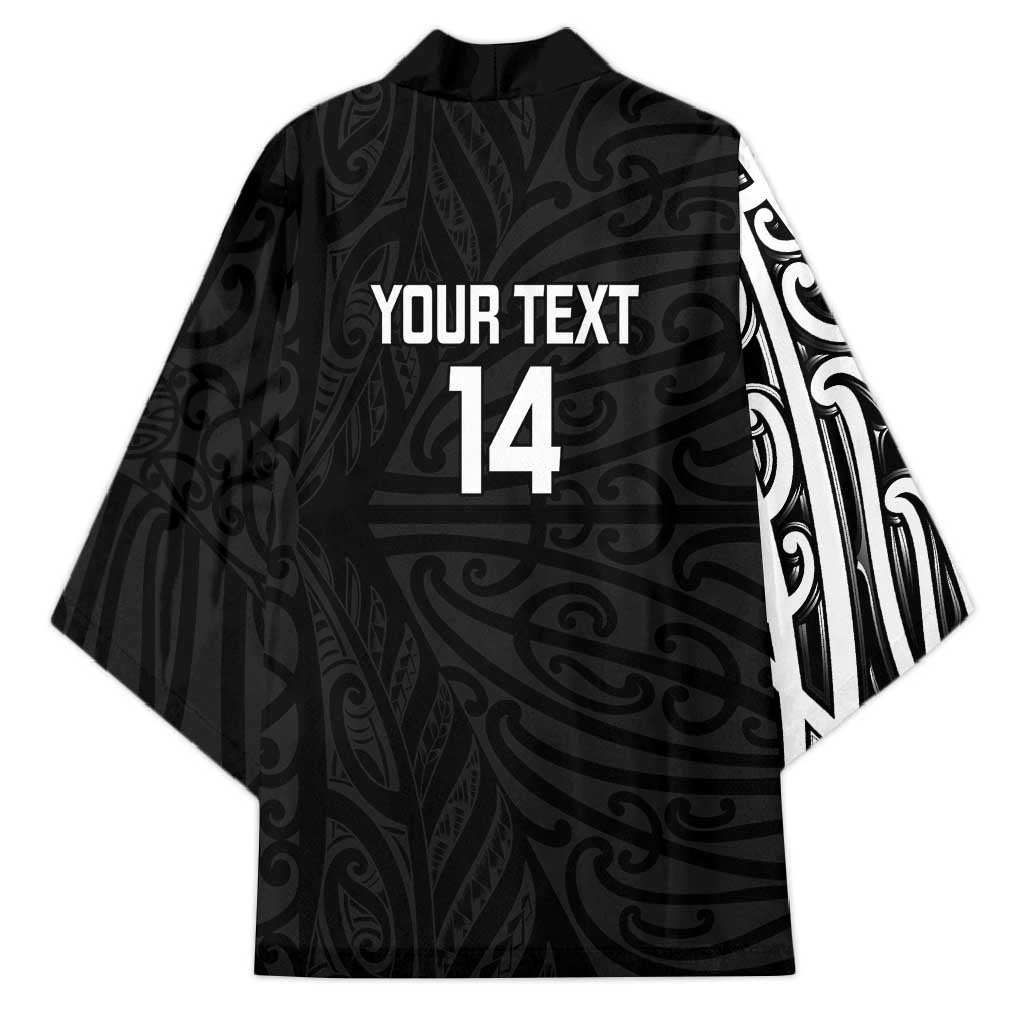New Zealand Silver Fern Rugby Custom Kimono Maori Koru Go Black Fern - Aussie Hoodie