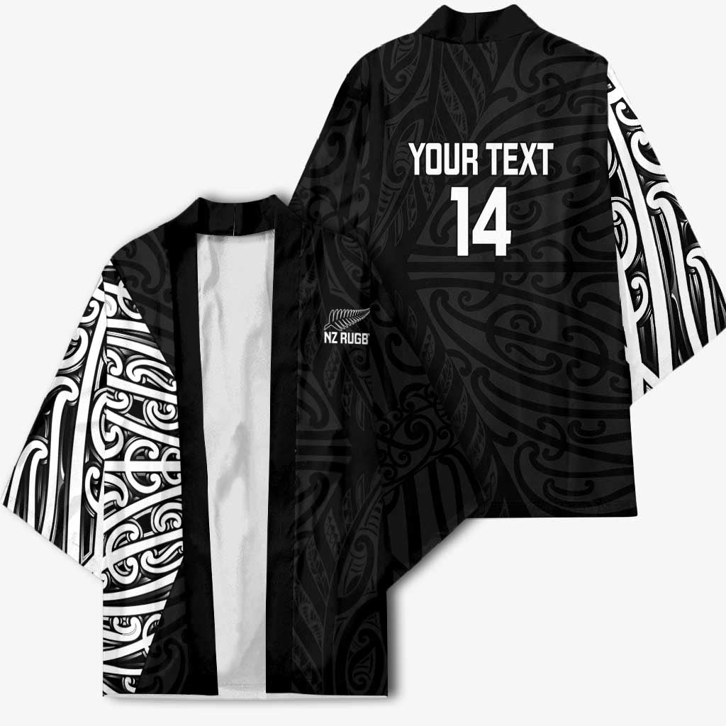 New Zealand Silver Fern Rugby Custom Kimono Maori Koru Go Black Fern - Aussie Hoodie