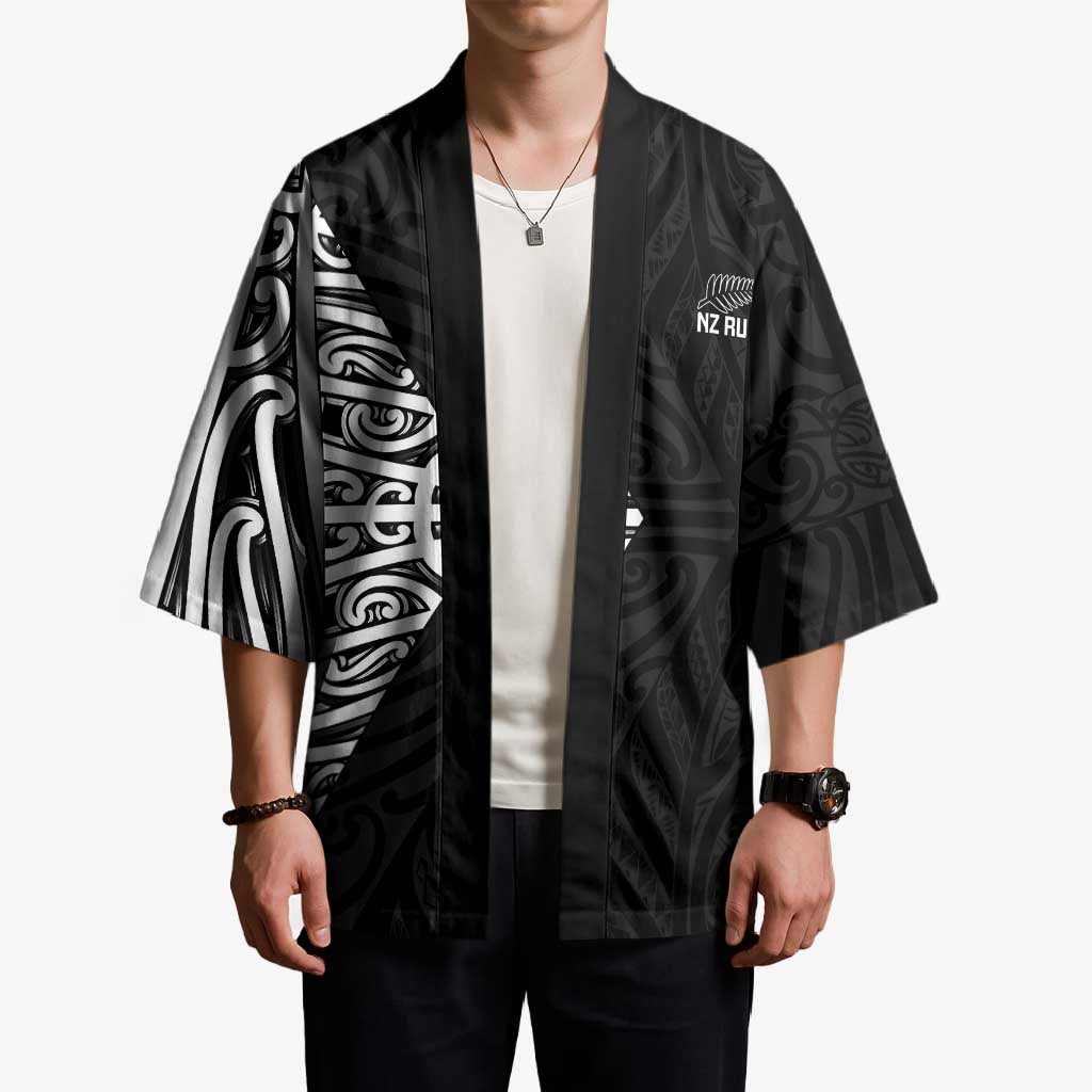New Zealand Silver Fern Rugby Custom Kimono Maori Koru Go Black Fern - Aussie Hoodie