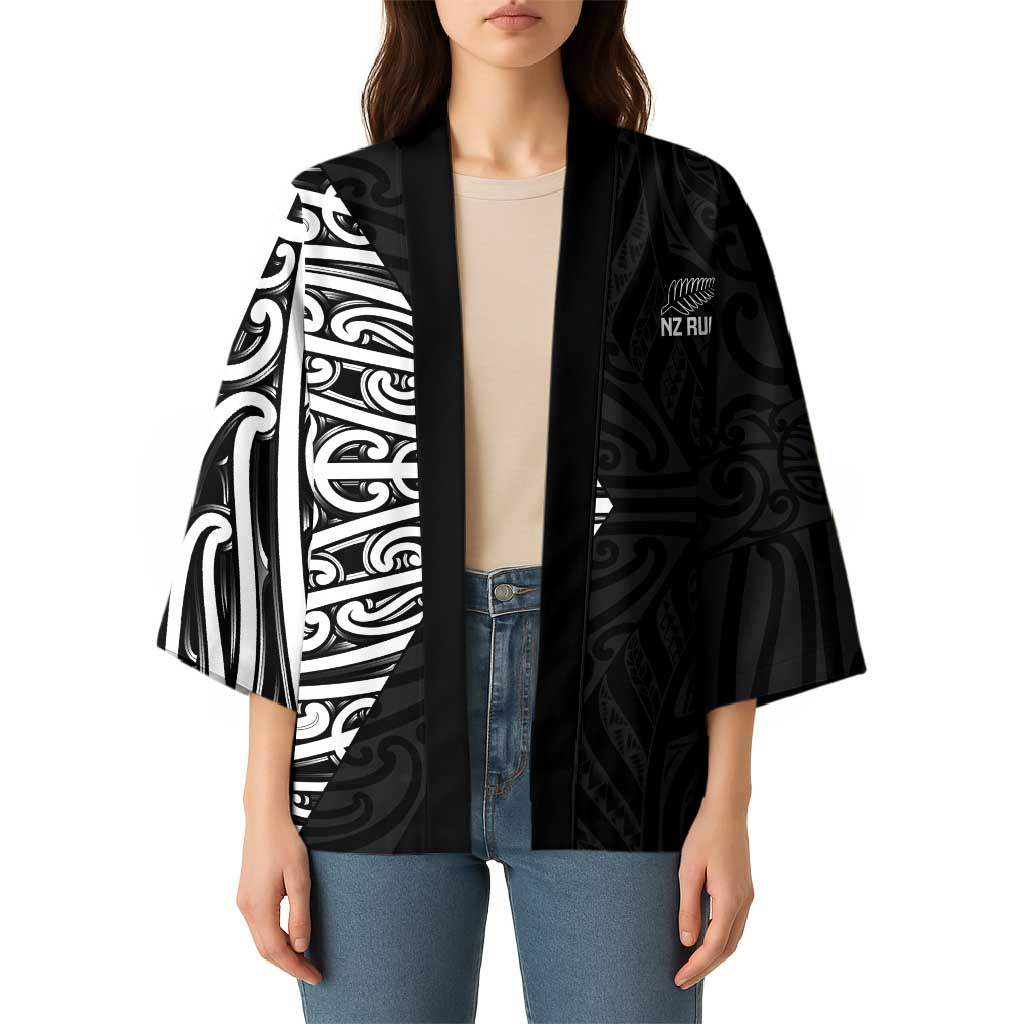 New Zealand Silver Fern Rugby Custom Kimono Maori Koru Go Black Fern - Aussie Hoodie