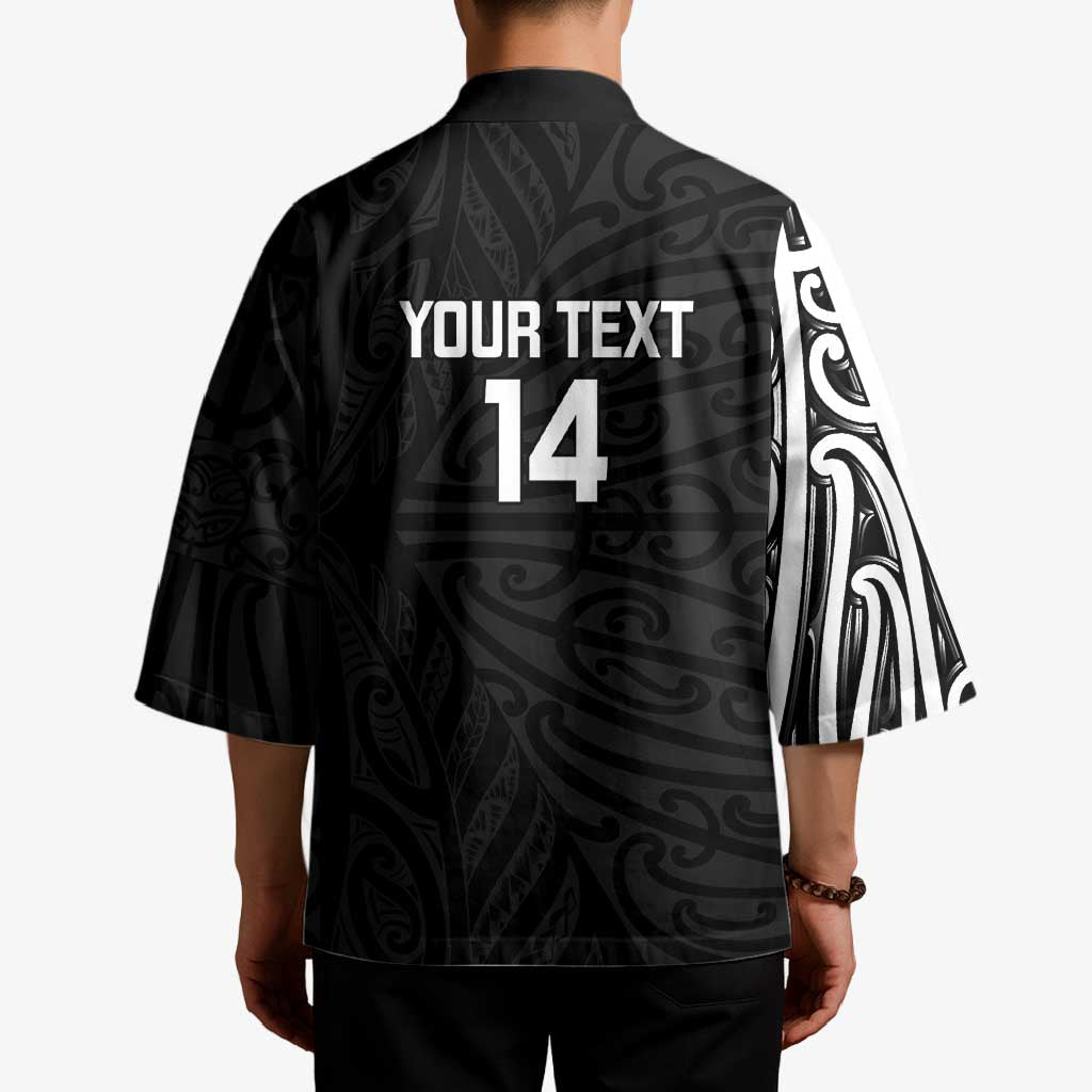 New Zealand Silver Fern Rugby Custom Kimono Maori Koru Go Black Fern - Aussie Hoodie