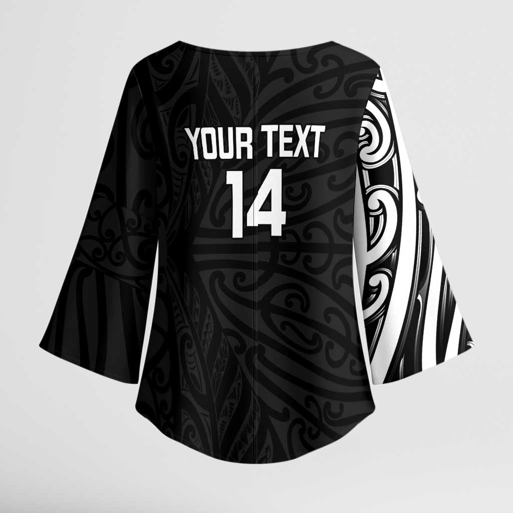 New Zealand Silver Fern Rugby Custom Kimono Sleeve Blouse Maori Koru Go Black Fern - Aussie Hoodie
