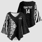 New Zealand Silver Fern Rugby Custom Kimono Sleeve Blouse Maori Koru Go Black Fern - Aussie Hoodie