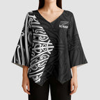 New Zealand Silver Fern Rugby Custom Kimono Sleeve Blouse Maori Koru Go Black Fern - Aussie Hoodie