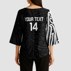 New Zealand Silver Fern Rugby Custom Kimono Sleeve Blouse Maori Koru Go Black Fern - Aussie Hoodie