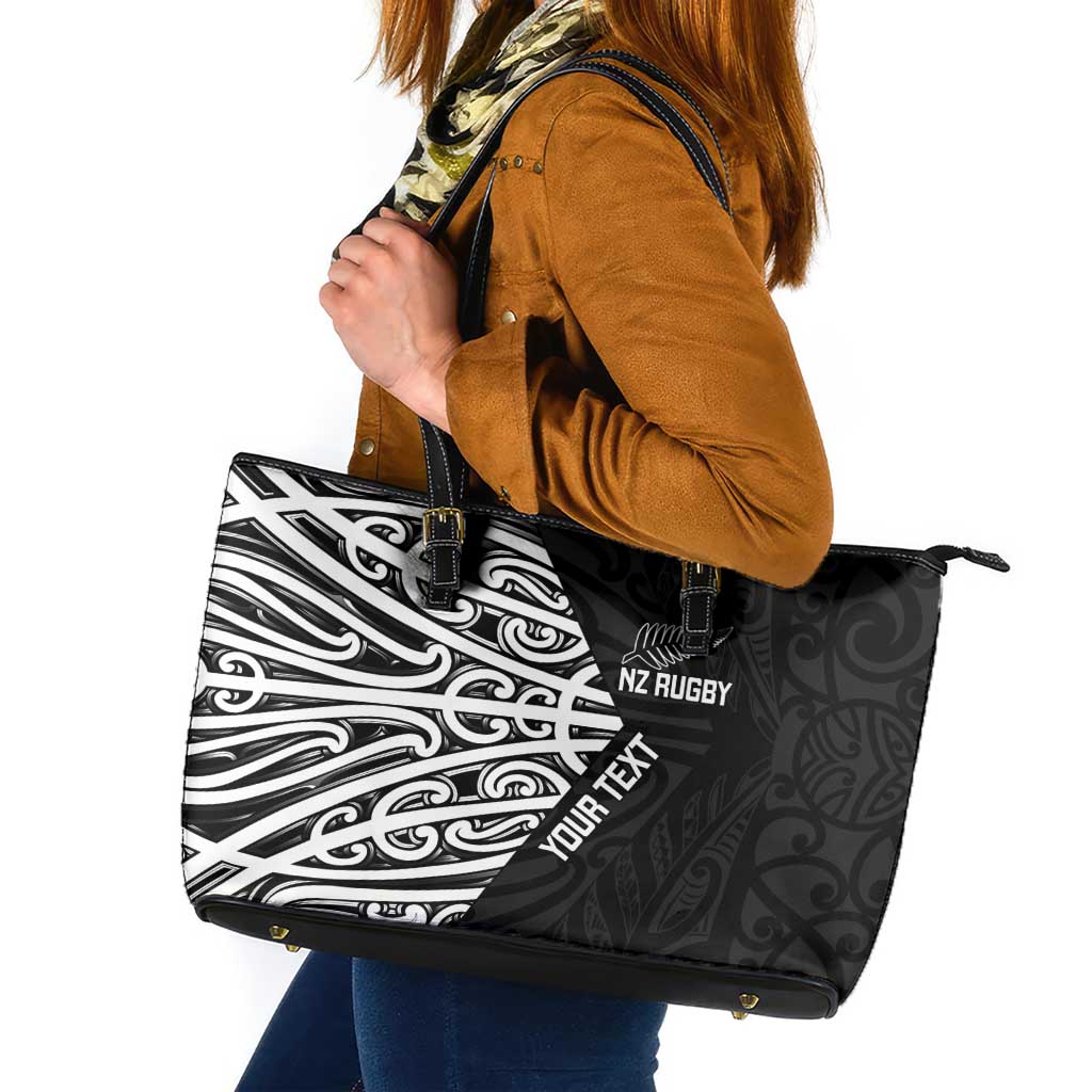 New Zealand Silver Fern Rugby Custom Leather Tote Bag Maori Koru Go Black Fern - Aussie Hoodie