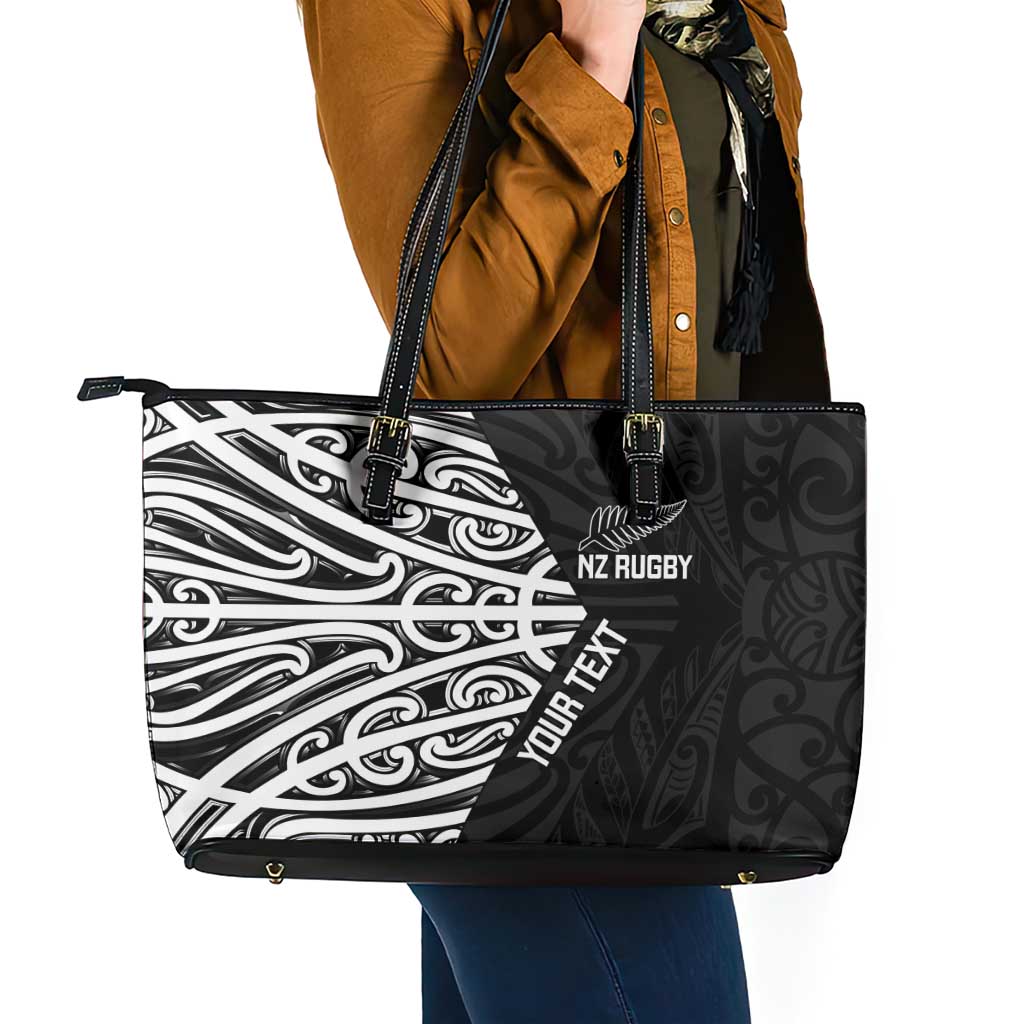 New Zealand Silver Fern Rugby Custom Leather Tote Bag Maori Koru Go Black Fern - Aussie Hoodie