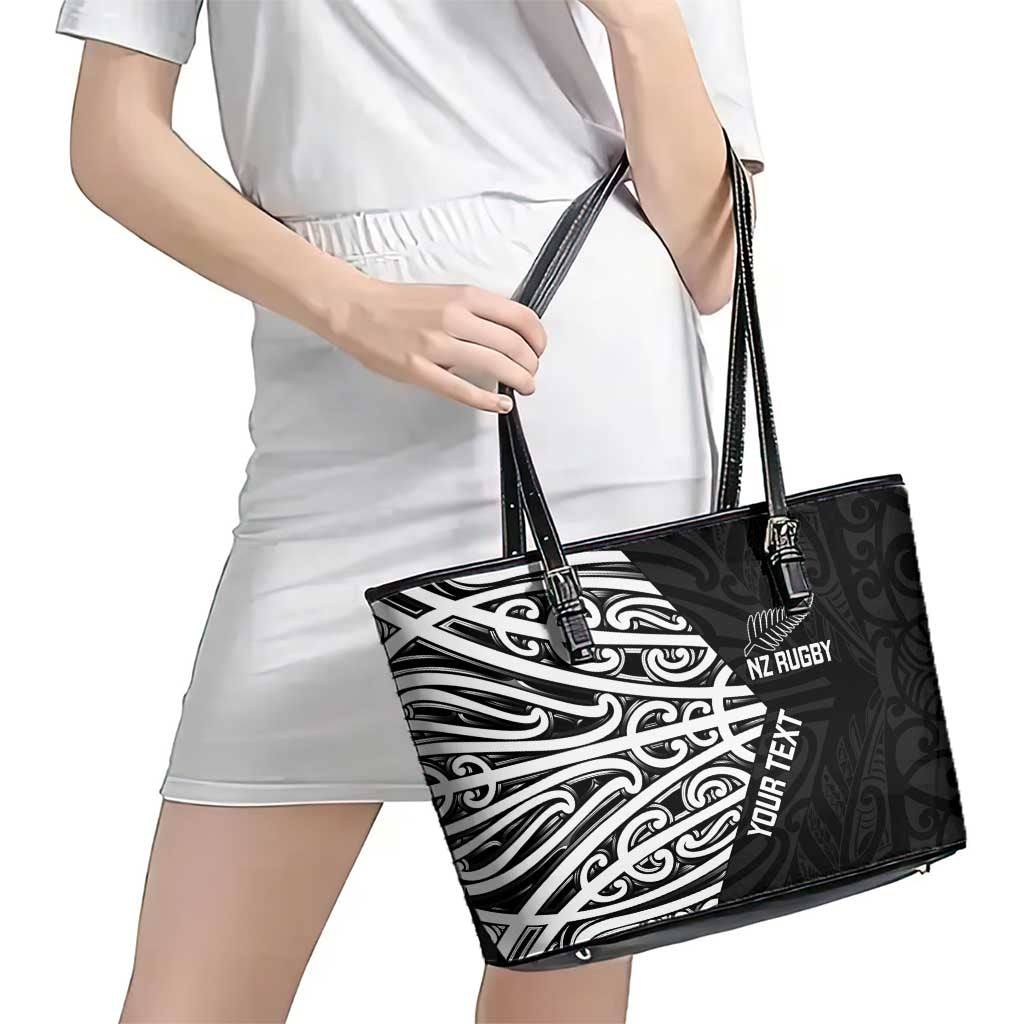 New Zealand Silver Fern Rugby Custom Leather Tote Bag Maori Koru Go Black Fern - Aussie Hoodie