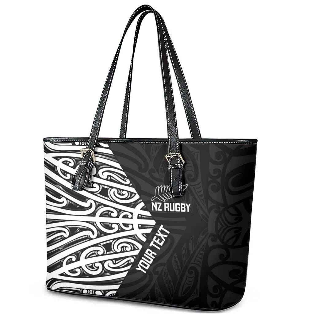 New Zealand Silver Fern Rugby Custom Leather Tote Bag Maori Koru Go Black Fern - Aussie Hoodie