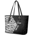 New Zealand Silver Fern Rugby Custom Leather Tote Bag Maori Koru Go Black Fern - Aussie Hoodie