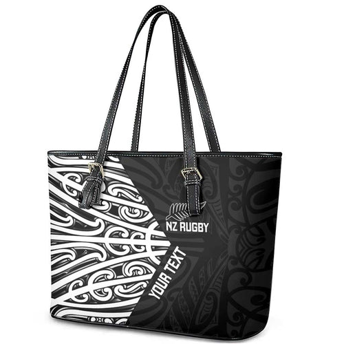 New Zealand Silver Fern Rugby Custom Leather Tote Bag Maori Koru Go Black Fern - Aussie Hoodie