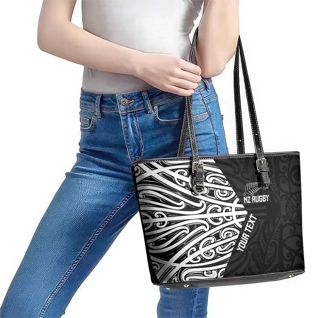 New Zealand Silver Fern Rugby Custom Leather Tote Bag Maori Koru Go Black Fern - Aussie Hoodie