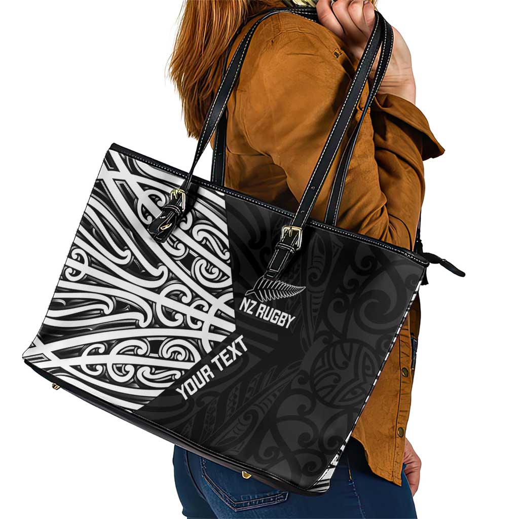 New Zealand Silver Fern Rugby Custom Leather Tote Bag Maori Koru Go Black Fern - Aussie Hoodie