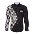 New Zealand Silver Fern Rugby Custom Long Sleeve Button Shirt Maori Koru Go Black Fern - Aussie Hoodie