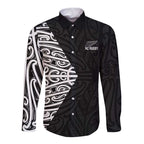 New Zealand Silver Fern Rugby Custom Long Sleeve Button Shirt Maori Koru Go Black Fern - Aussie Hoodie