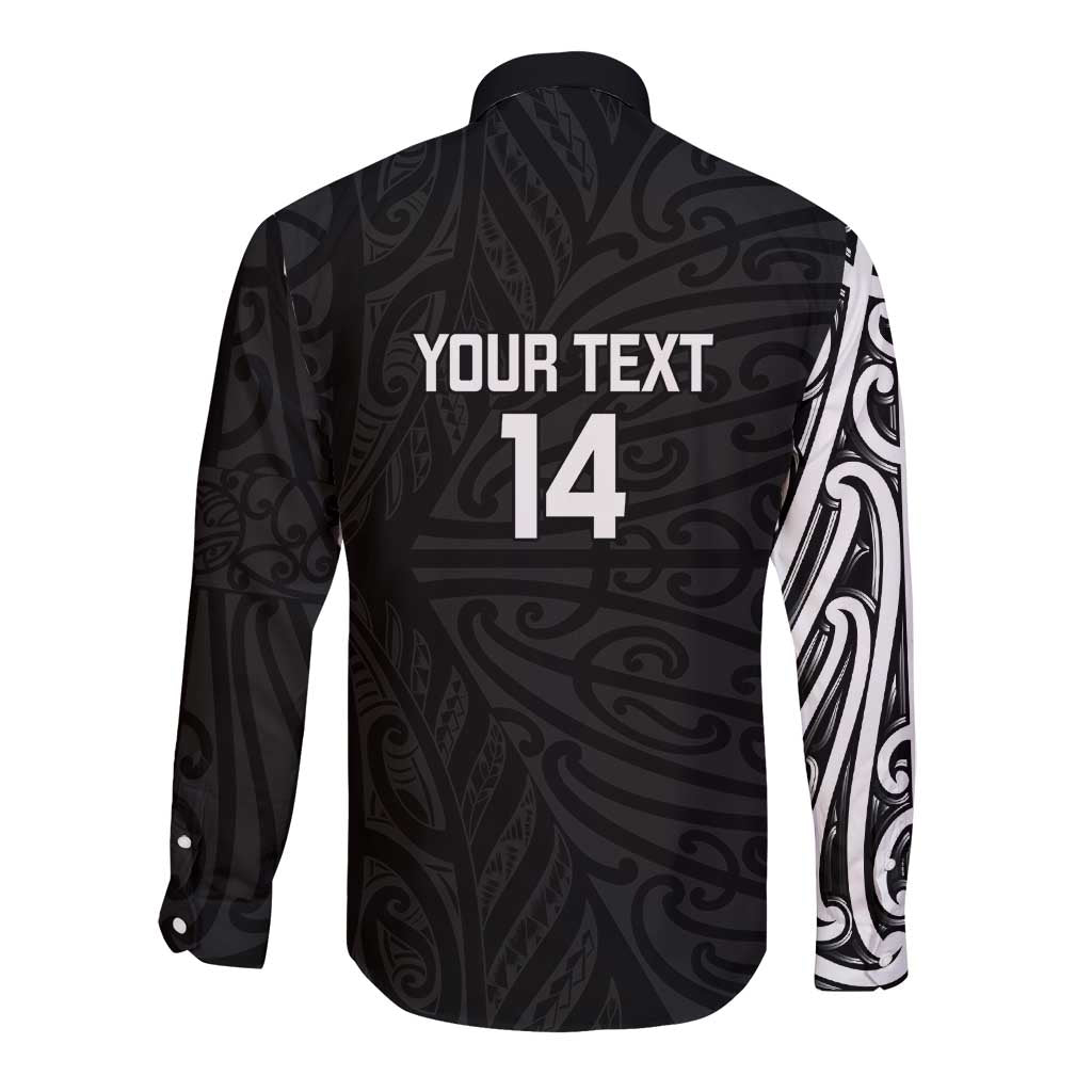 New Zealand Silver Fern Rugby Custom Long Sleeve Button Shirt Maori Koru Go Black Fern - Aussie Hoodie