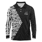 New Zealand Silver Fern Rugby Custom Long Sleeve Polo Shirt Maori Koru Go Black Fern - Aussie Hoodie