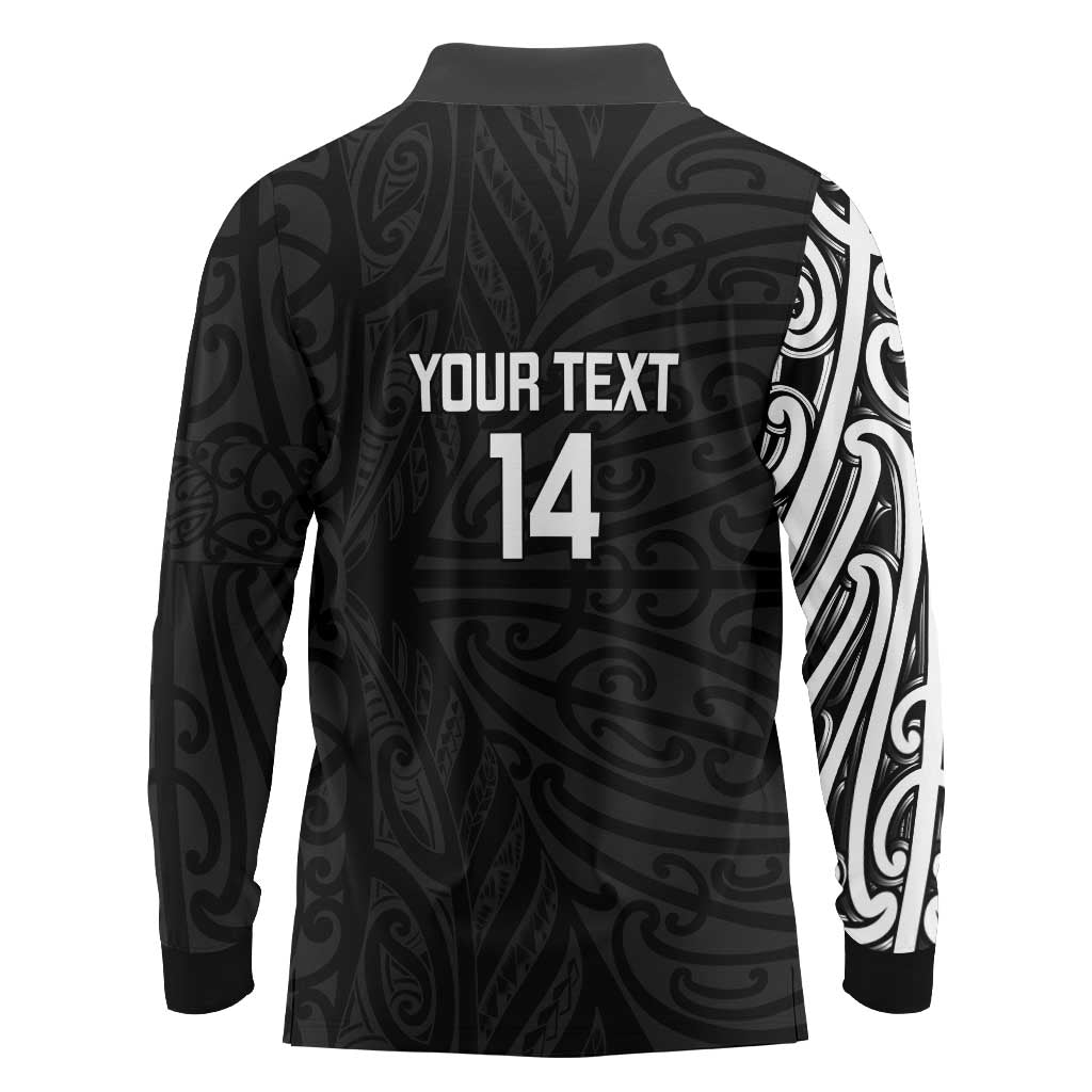 New Zealand Silver Fern Rugby Custom Long Sleeve Polo Shirt Maori Koru Go Black Fern - Aussie Hoodie