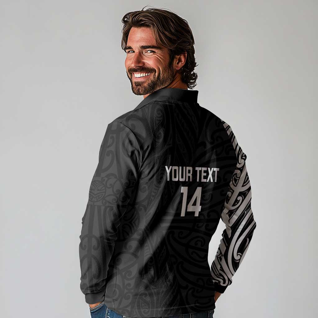New Zealand Silver Fern Rugby Custom Long Sleeve Polo Shirt Maori Koru Go Black Fern - Aussie Hoodie