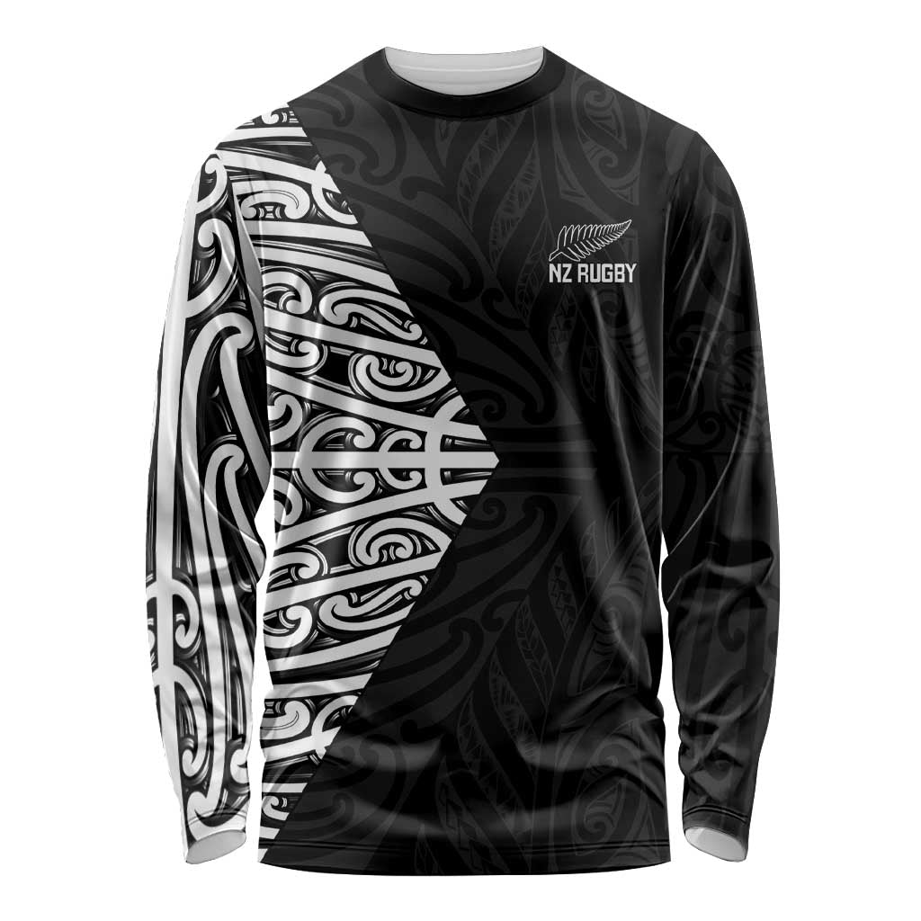 New Zealand Silver Fern Rugby Custom Long Sleeve Shirt Maori Koru Go Black Fern - Aussie Hoodie