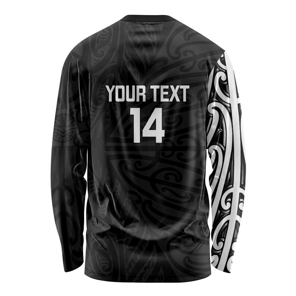 New Zealand Silver Fern Rugby Custom Long Sleeve Shirt Maori Koru Go Black Fern - Aussie Hoodie