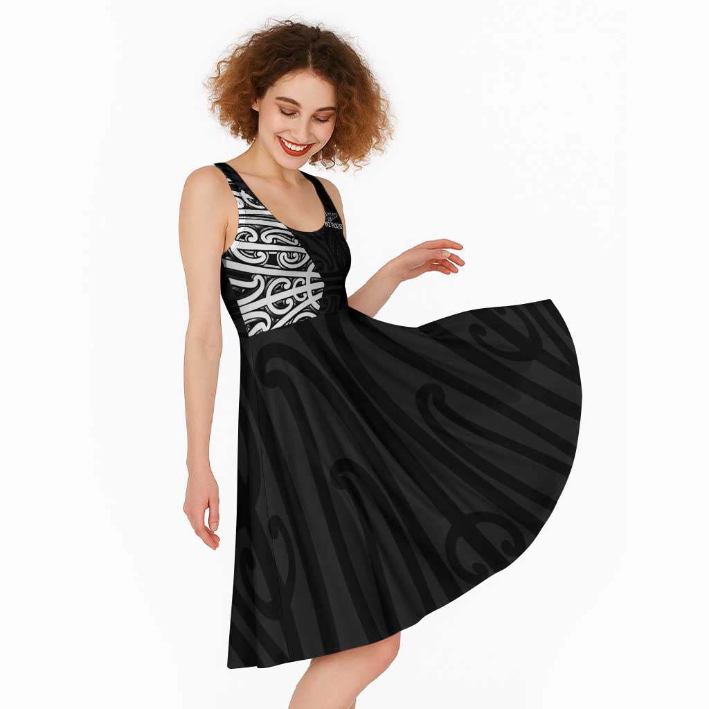 New Zealand Silver Fern Rugby Custom Midi Dress Maori Koru Go Black Fern - Aussie Hoodie