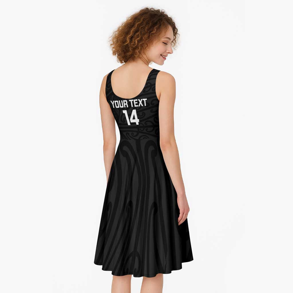 New Zealand Silver Fern Rugby Custom Midi Dress Maori Koru Go Black Fern - Aussie Hoodie